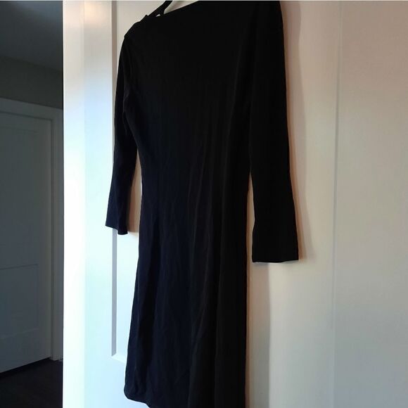LOFT Wrap Dress Black Long Sleeve Ruched V Neck - Picture 10 of 12